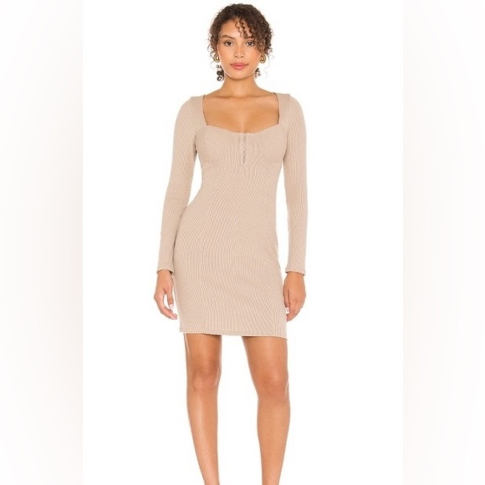 REVOLVE astr the label taupe tan long sleeve ribbed mini dress size small